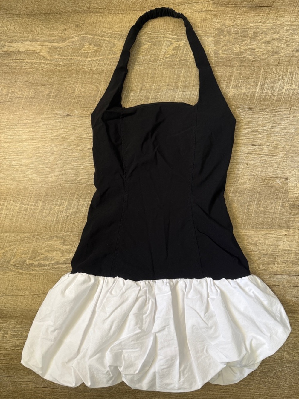 Bershka Black Halter Mini Dress with White Bubble Hem Size M